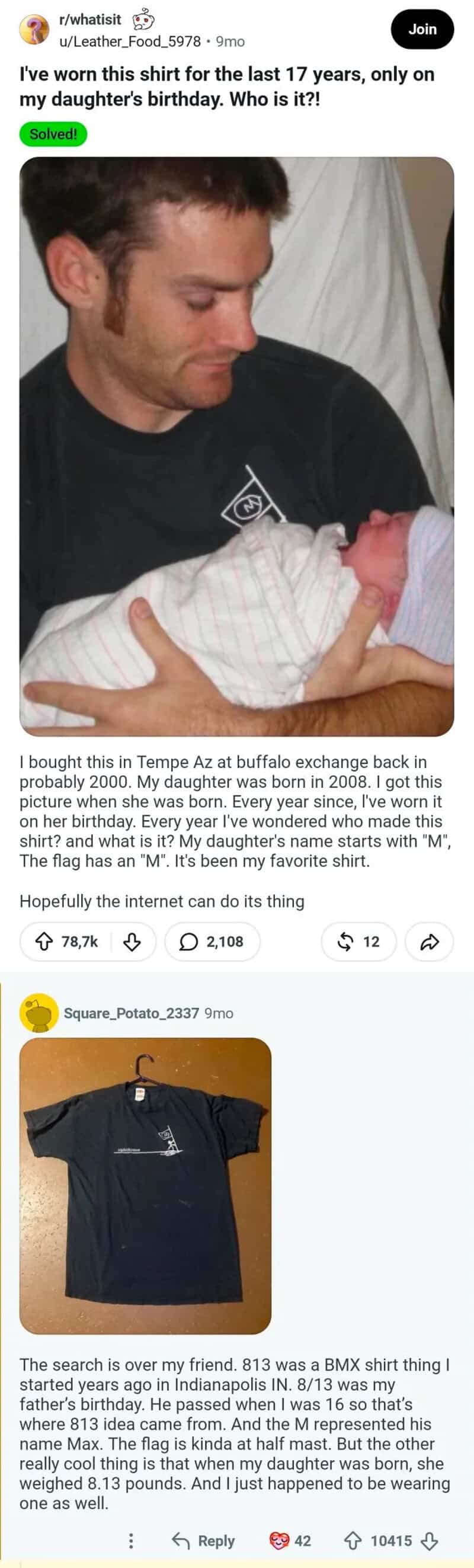 Man in black shirt looking at newborn in hospital bed.