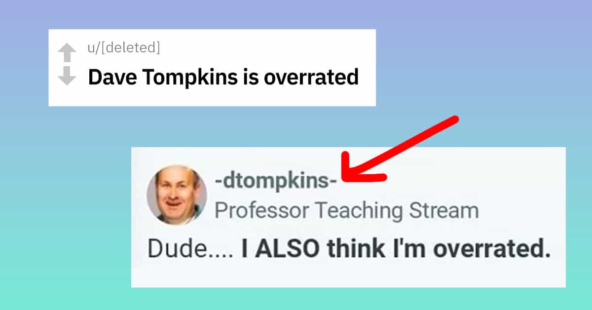 Red arrow pointing to user -dtompkins- with text about being overrated.