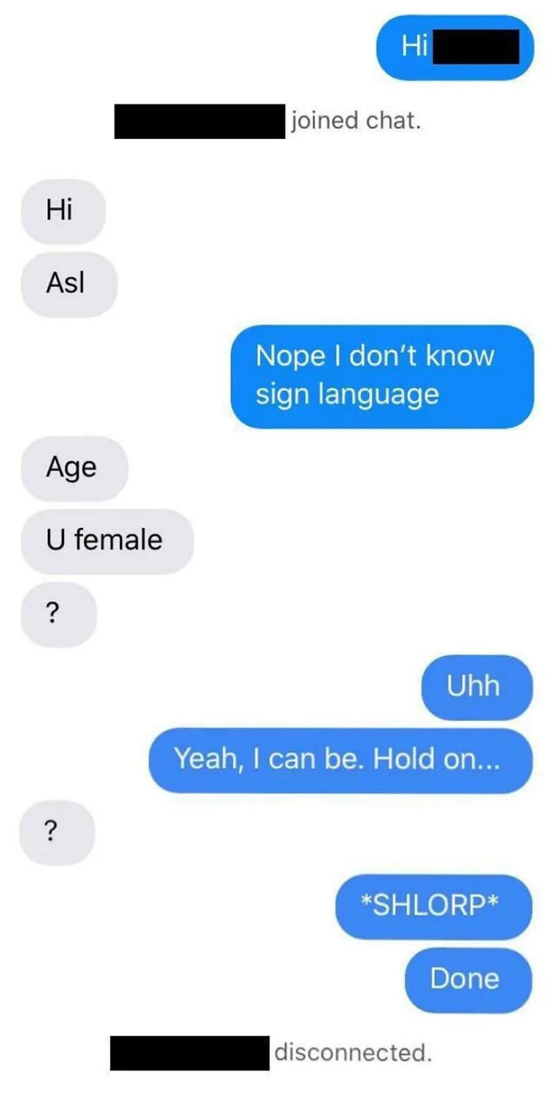 Chat conversation where a woman responds to a man's creepy messages with humor.
