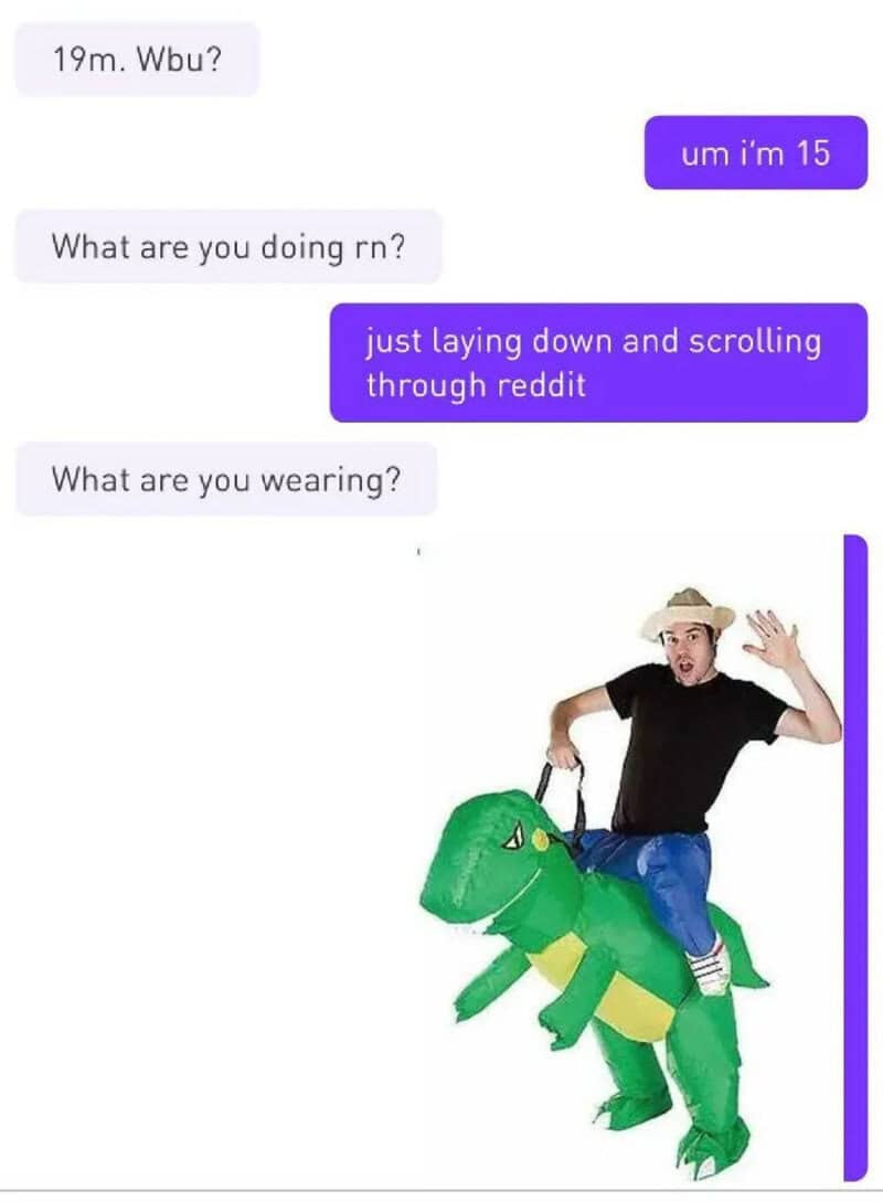 Person in black shirt riding a green inflatable dinosaur, waving hand.