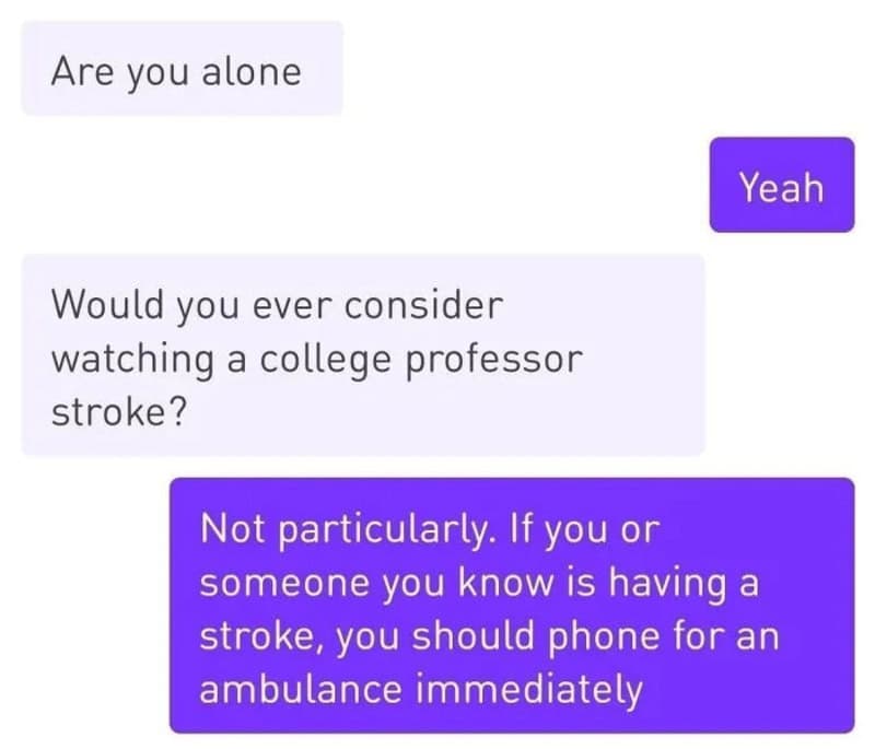 Text conversation about a college professor having a stroke and calling for an ambulance.