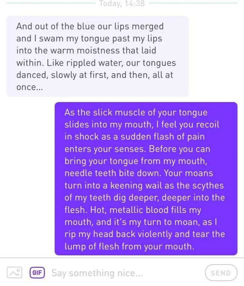 Text conversation about a tongue and mouth description.