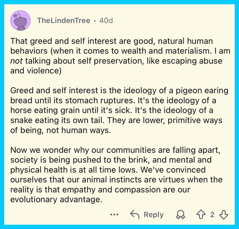 Quote on greed, self-interest, and societal decline from TheLindenTree.