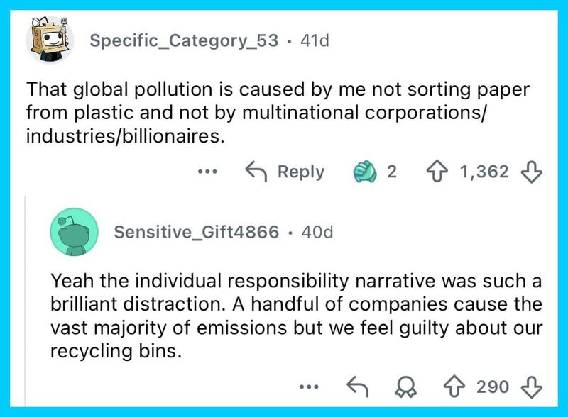 Comments on pollution and recycling from social media posts.