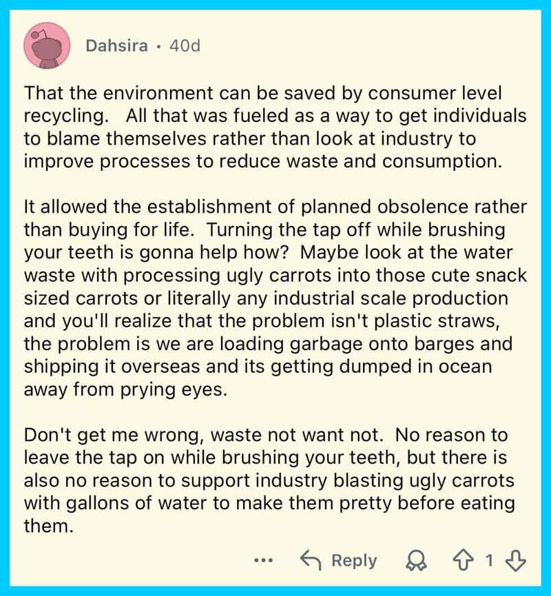 Analysis of environmental impact of consumer recycling and waste disposal.