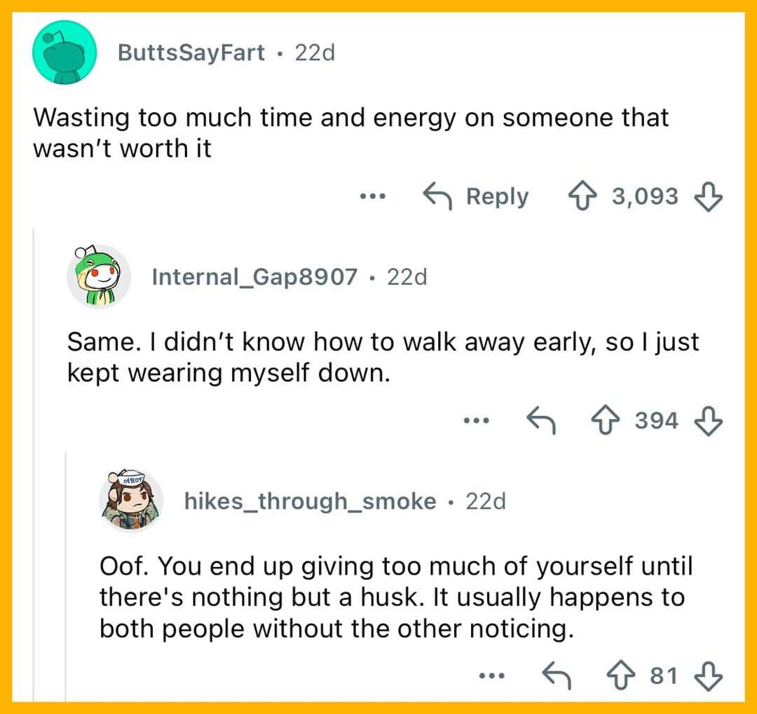 Screenshot of a social media comment thread about regrets after turning 40.