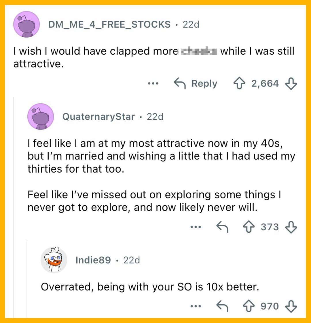 Social media comments about attractiveness and regrets after 40.