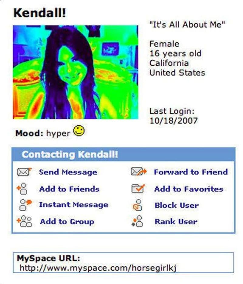 Colorful thermal image of a girl with text about her profile details.