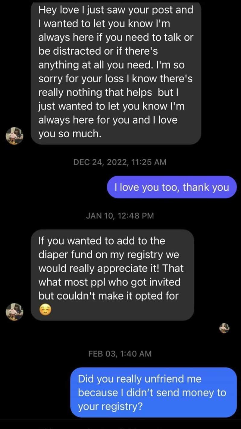 Screenshot of a text conversation about support and registry issues.