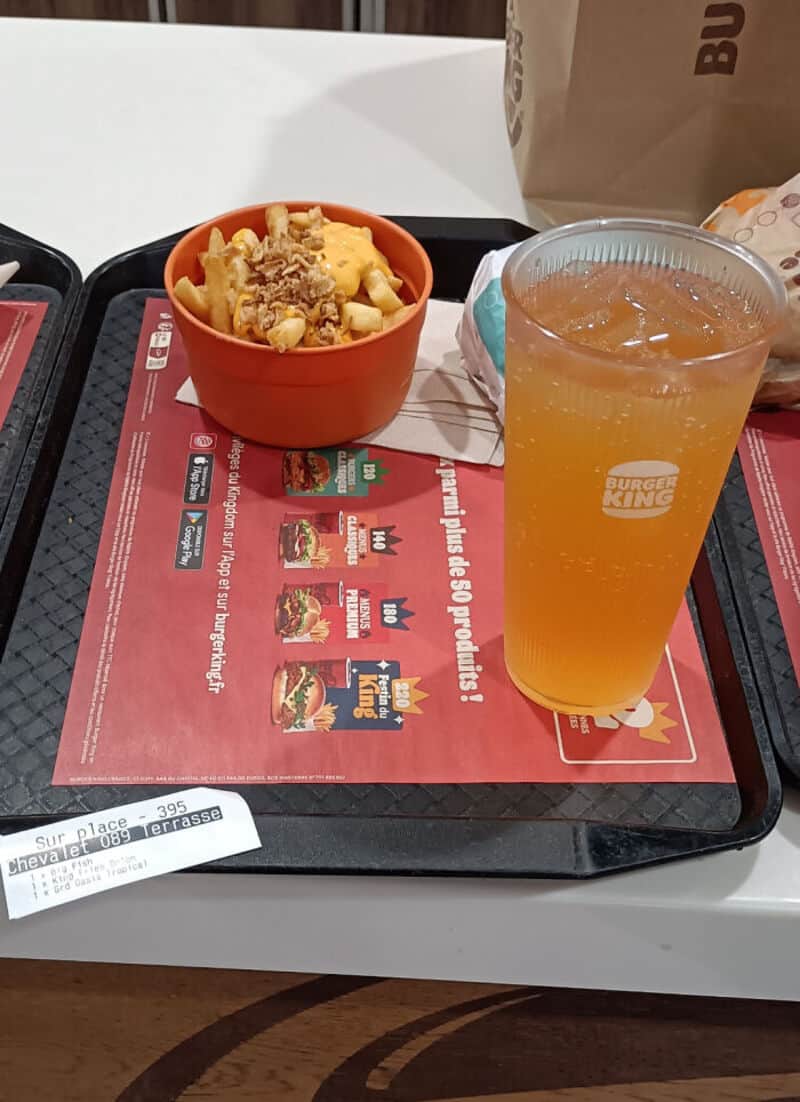 Meal with fries and a drink on a tray at Burger King.