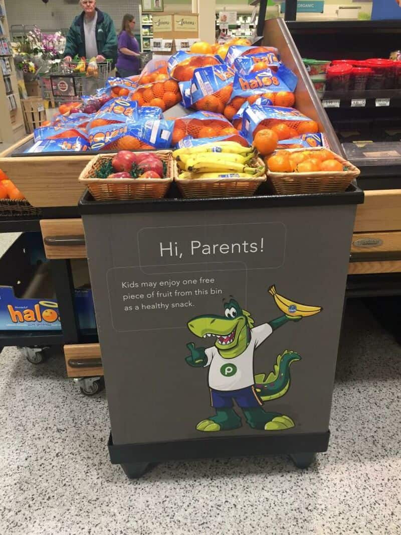 Kids can take a free piece of fruit from this bin as a healthy snack.