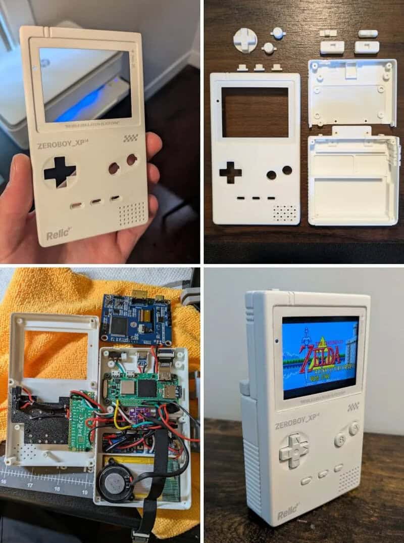 Various 3D-printed retro gaming console parts and disassembled devices.