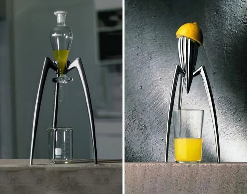 Unique spider-shaped 3D-printed bottle opener with lemon on top.