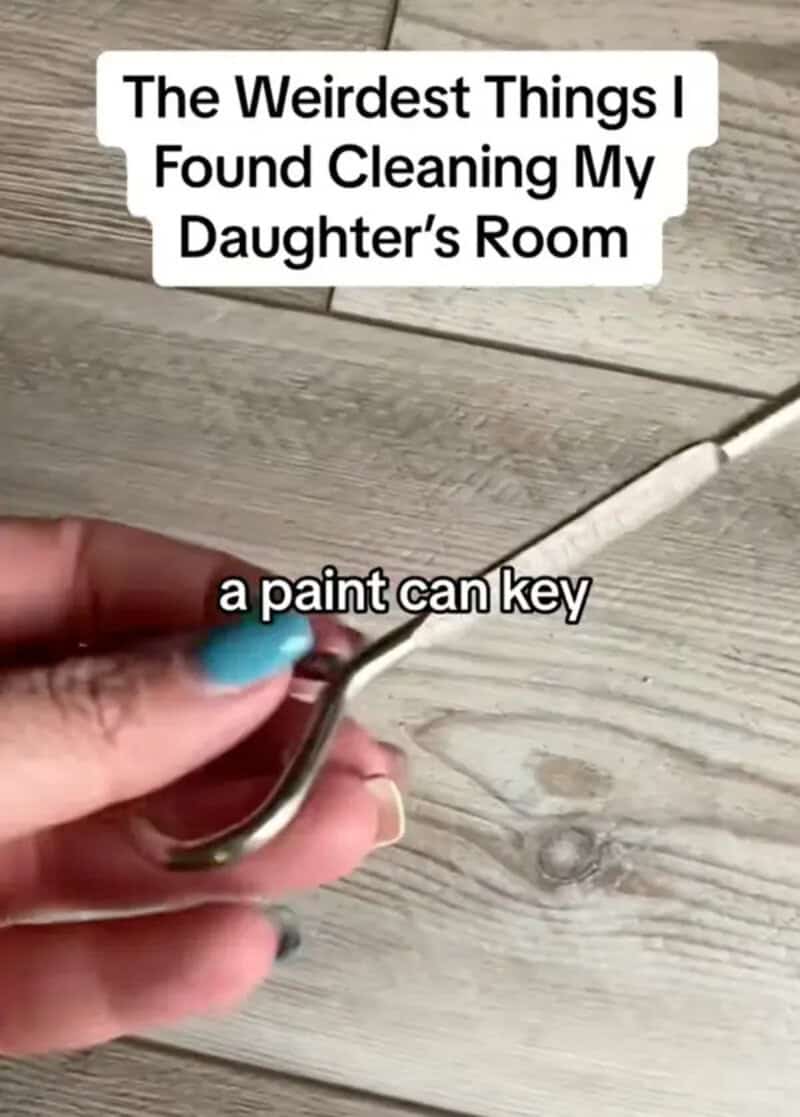 A paint can key found while cleaning a daughter's room with text overlay.