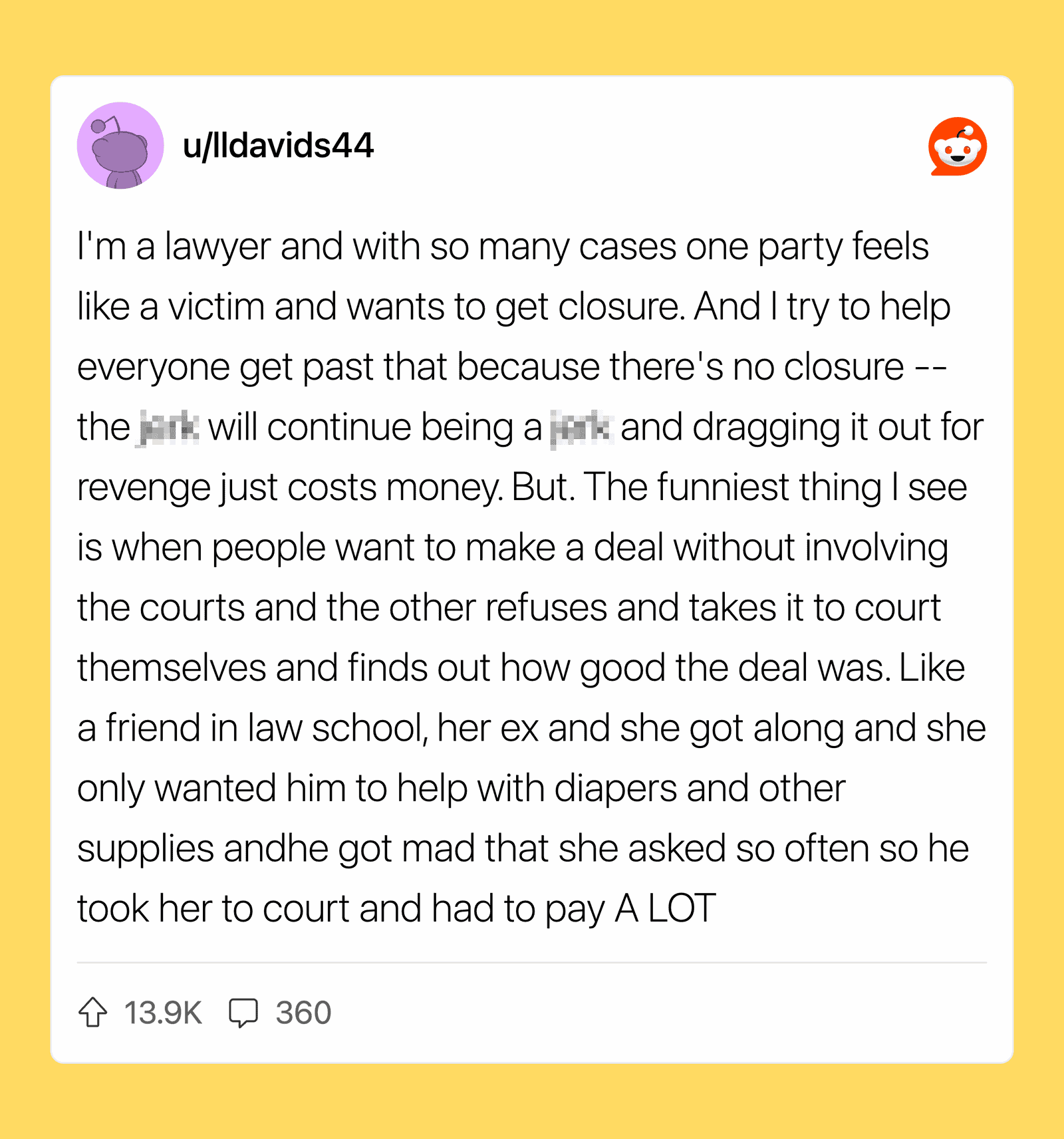A Reddit post about legal cases, revenge, and court issues, with a humorous tone.