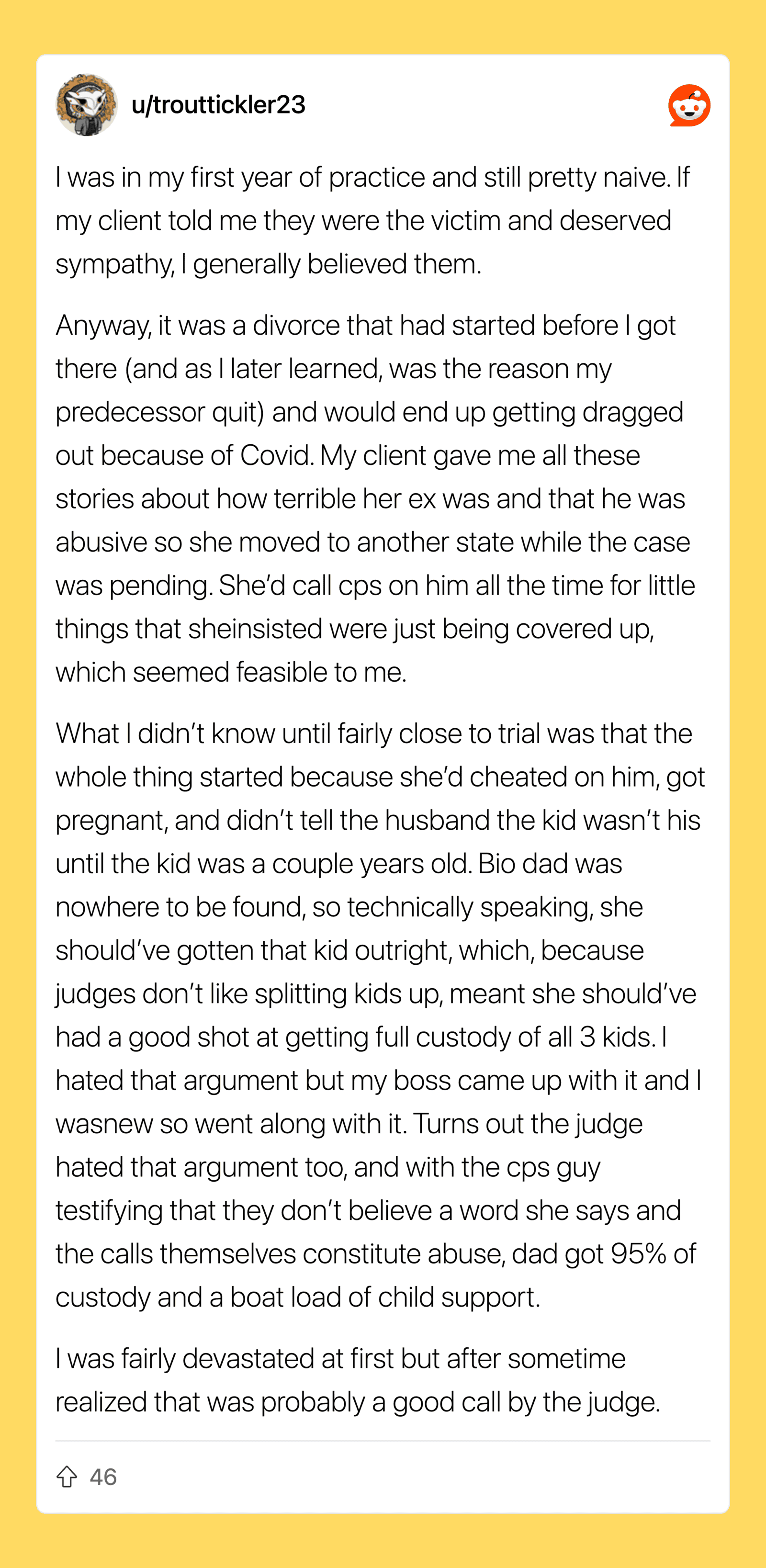 A woman shares her divorce story and her experience with custody and court decisions.