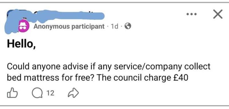 Anonymous participant asks if any service or company collects a free bed mattress.
