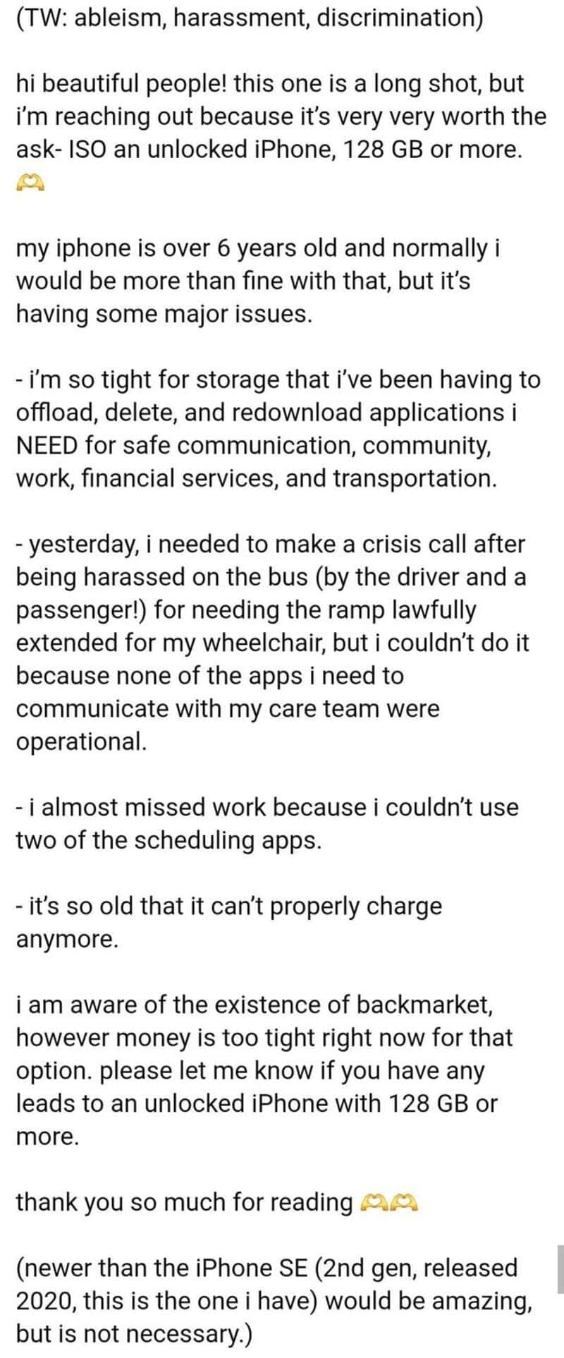 Person discusses phone storage, backmarket, and iPhone 12 GB issues.