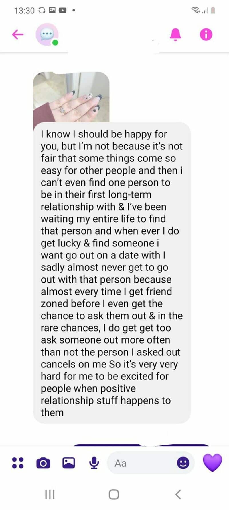 Text message about happiness, love, and waiting for the right person.