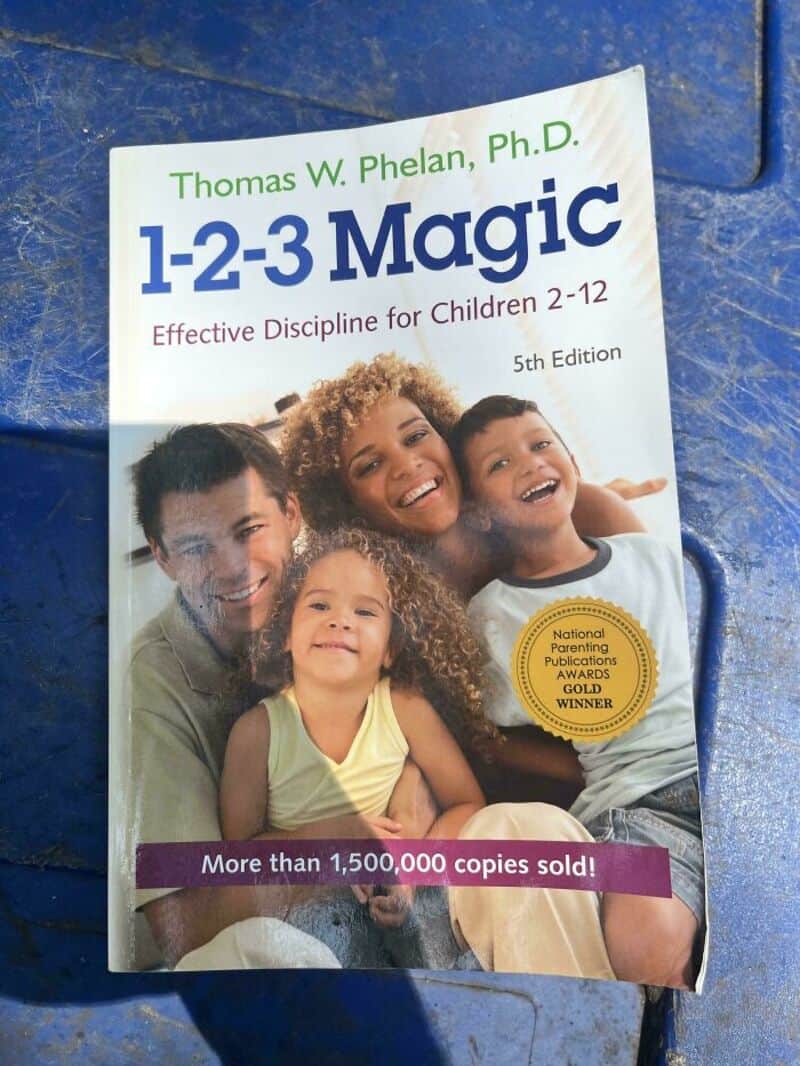 Book titled '1-2-3 Magic' by Thomas W. Phelan, Ph.D., with a smiling family on the cover.