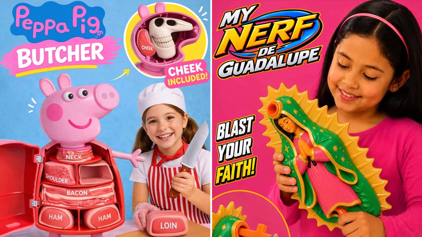 Peppa Pig Butcher toy with girl in apron and chef hat, holding a knife.