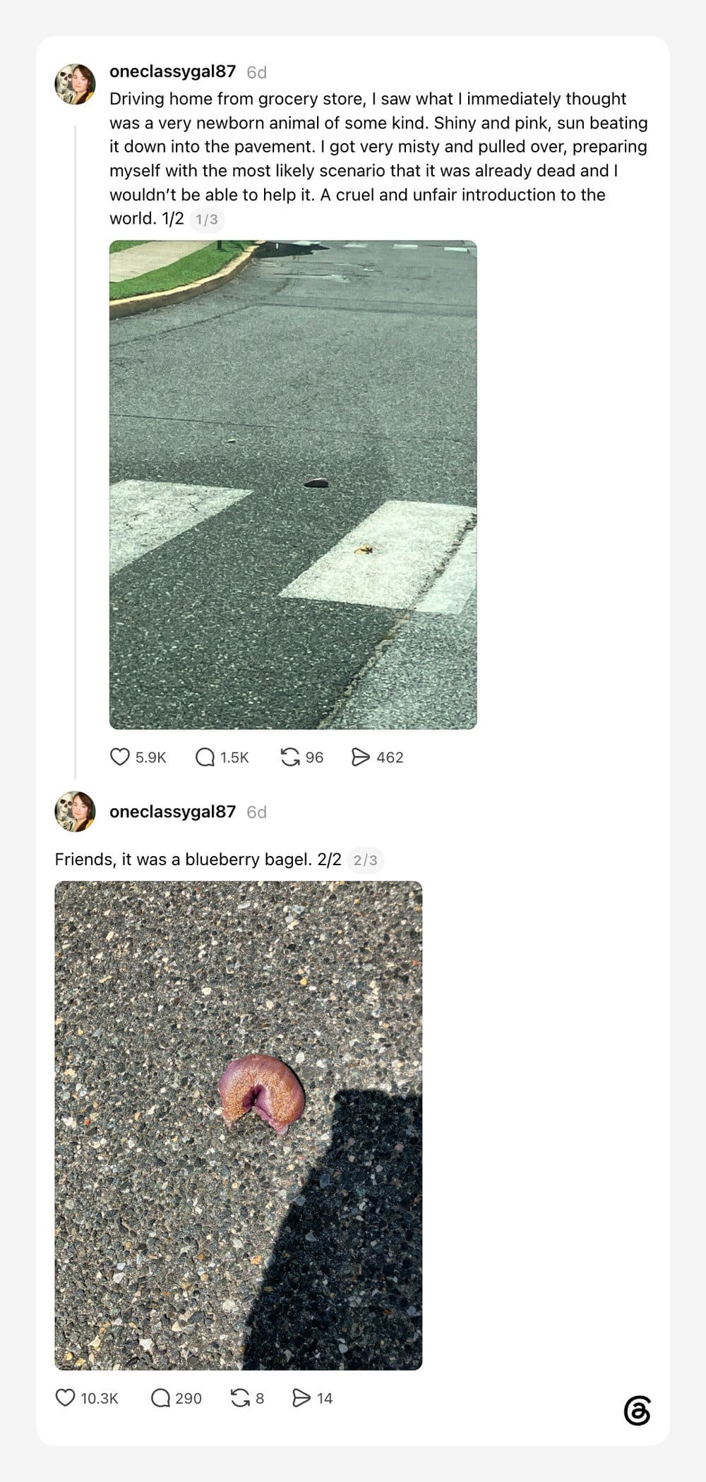 A parking lot with a small hole in the pavement and a blueberry on the ground.