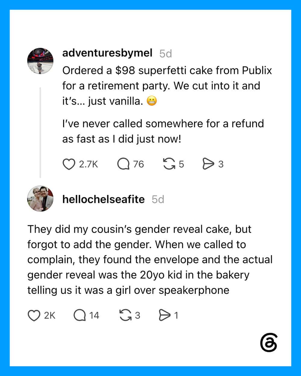 Order of a $98 superfetti cake from Publix for a retirement party, vanilla flavor.