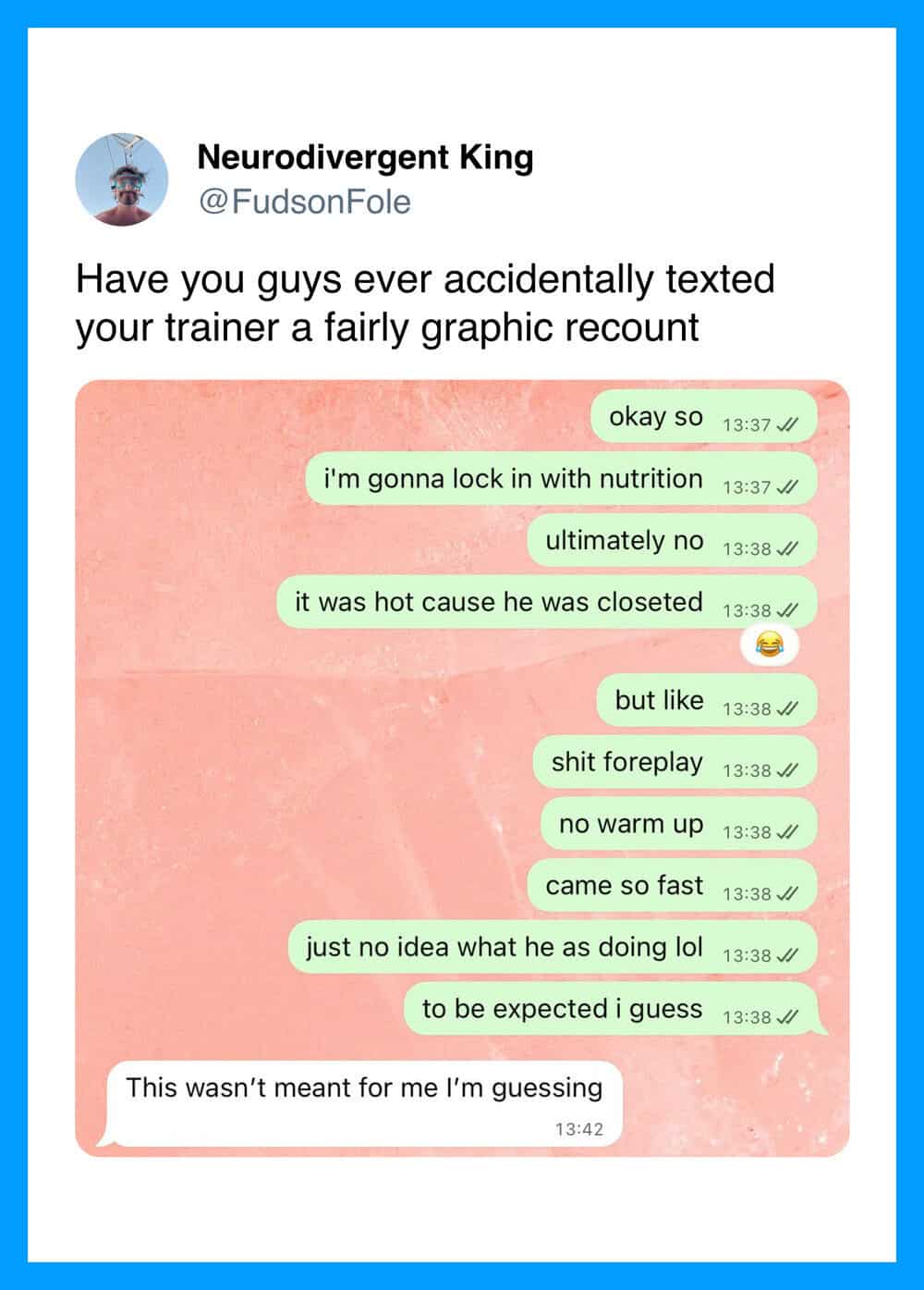Text message conversation about a trainer and a humorous misunderstanding.