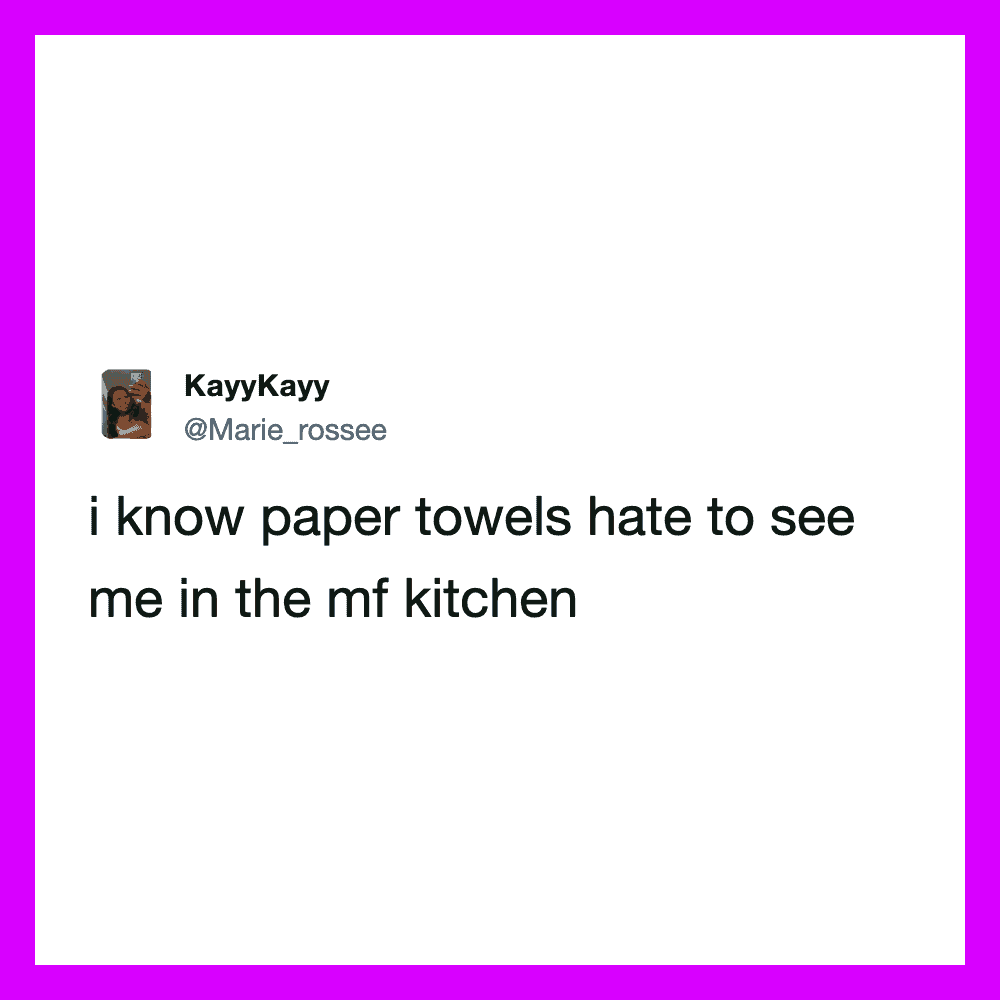 Tweet by KayyKayy about paper towels and kitchen visibility.