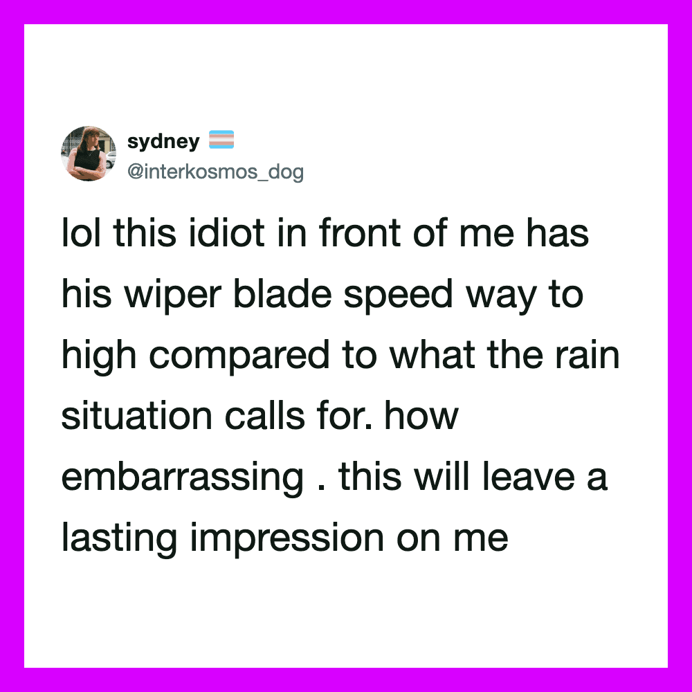 Twitter post by user @interkosmos_dog about a car wiper blade in the rain.
