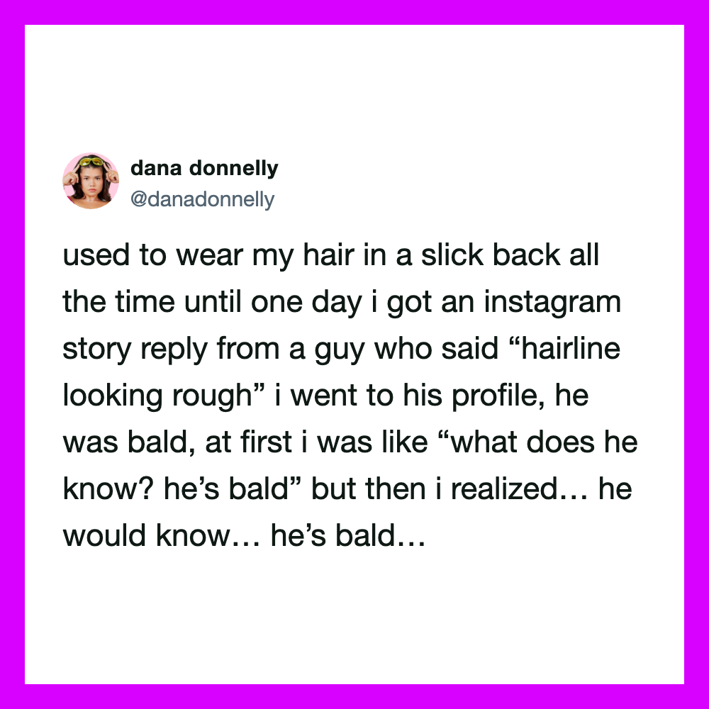Instagram post about hair and a guy who said 'hairline looking rough'.