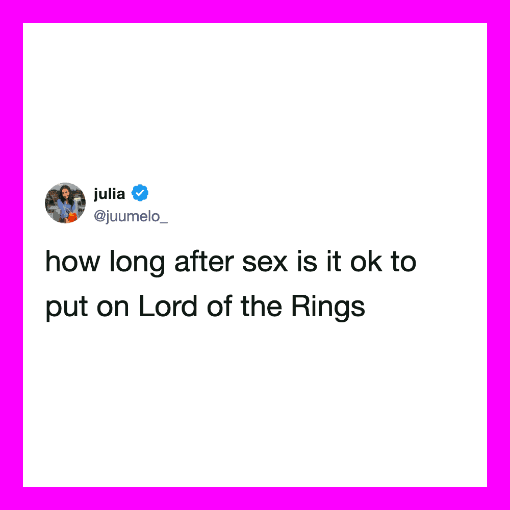 Twitter post by julia asking about sex and Lord of the Rings.