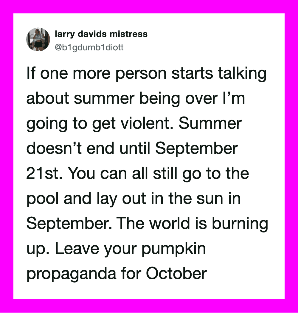 Twitter post by larry davids mistress about summer and September 21st.