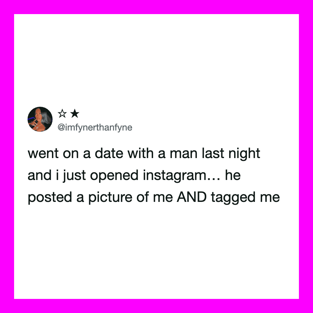 Instagram post about a date where a man tagged the user in a photo.