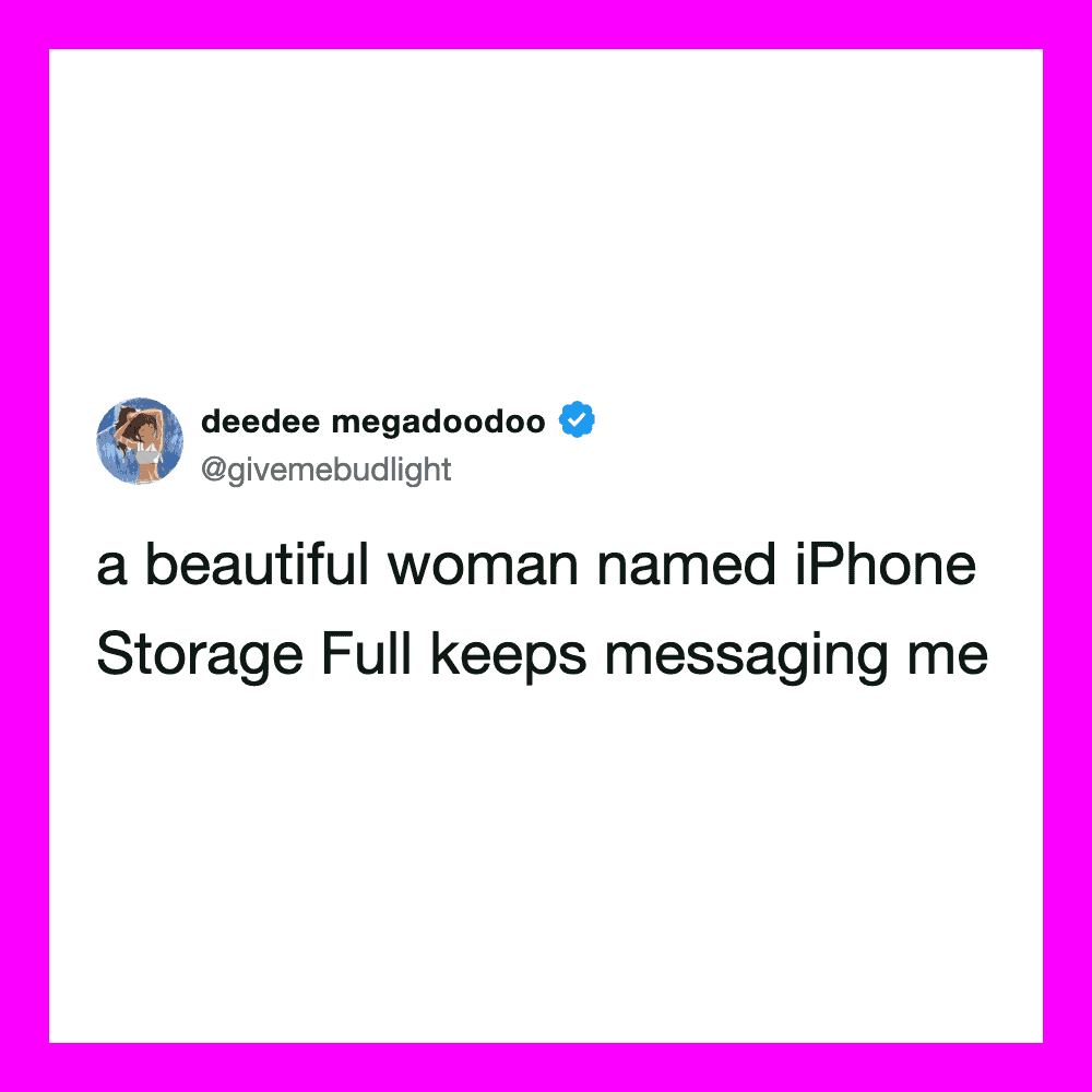 Woman's tweet about iPhone Storage Full message.