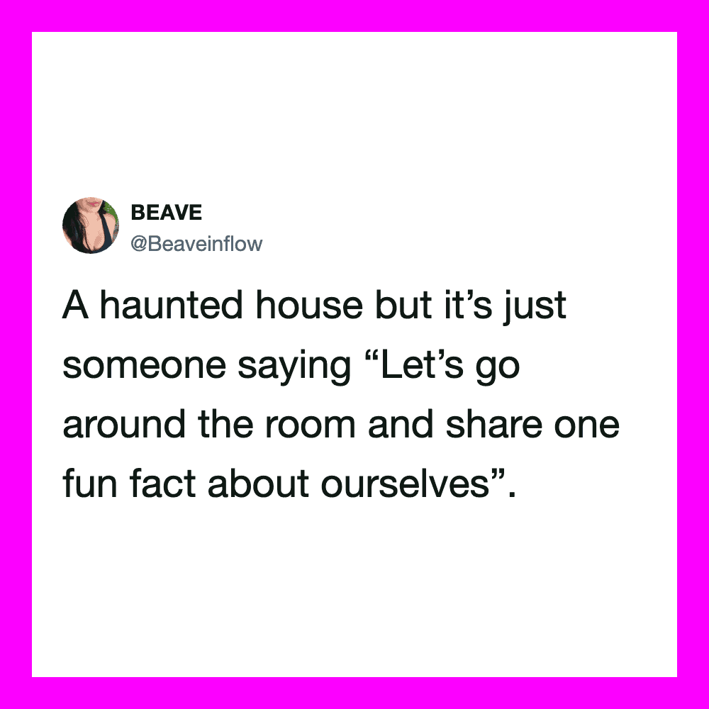 A tweet by BEAVE about a haunted house and sharing fun facts.