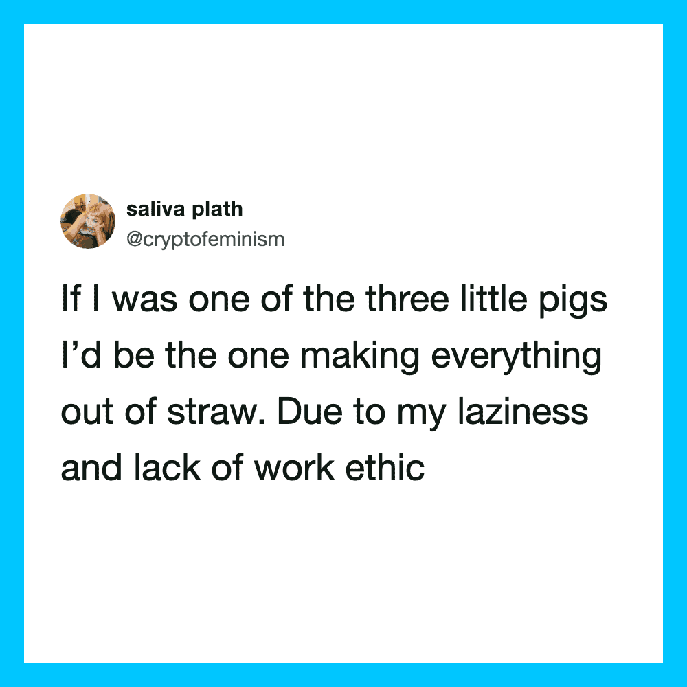 Tweet by saliya plath about laziness and work ethic.