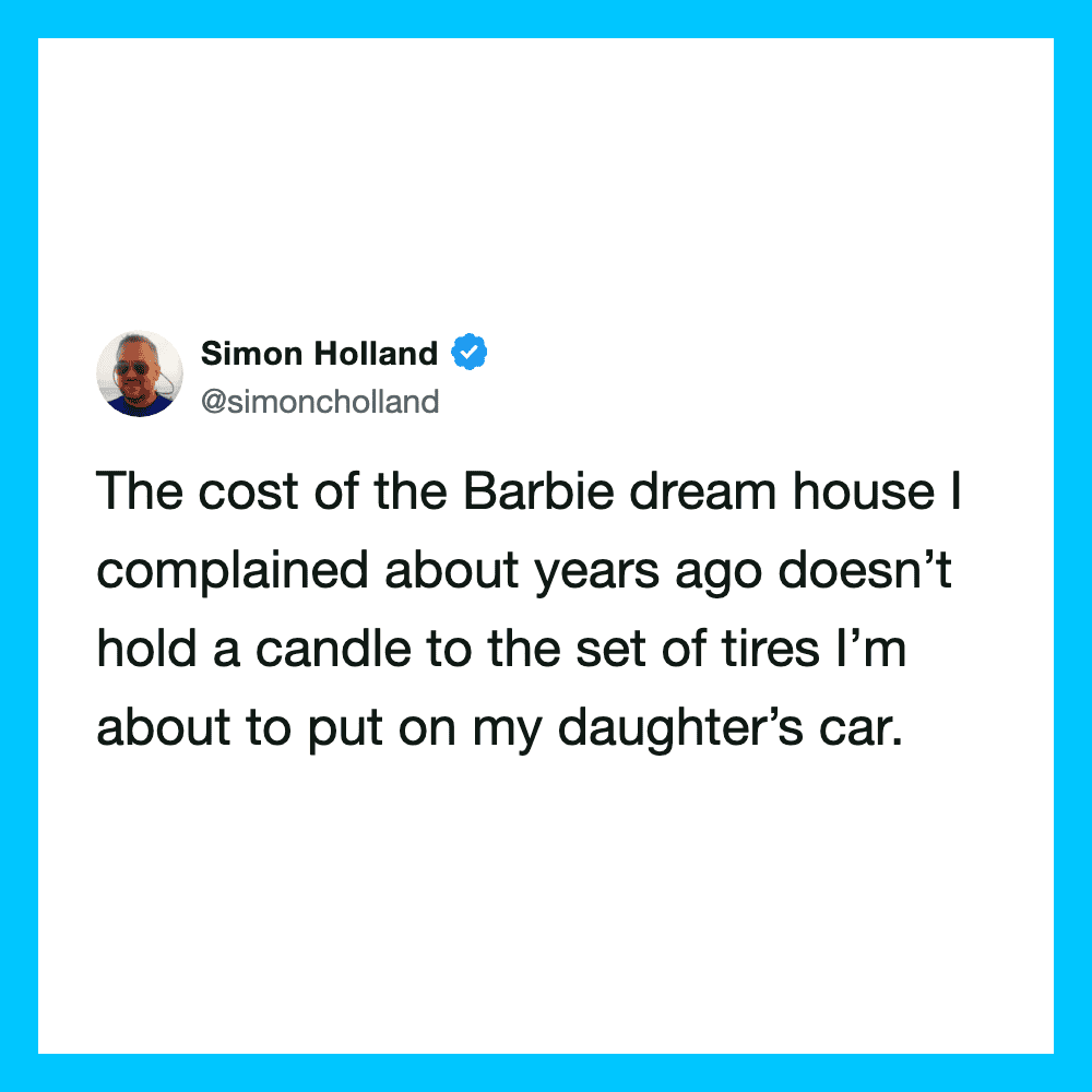Simon Holland's tweet about the cost of a Barbie dream house.