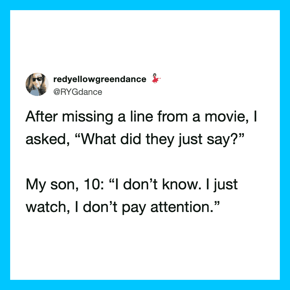 Twitter post about missing a movie line, with a humorous reply from a 10-year-old.