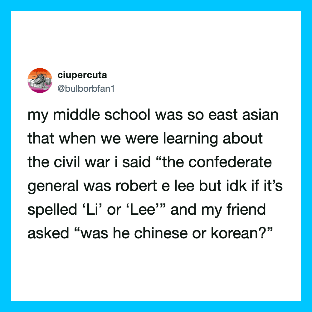 Middle school story about confederate general Robert E. Lee and Chinese or Korean confusion.