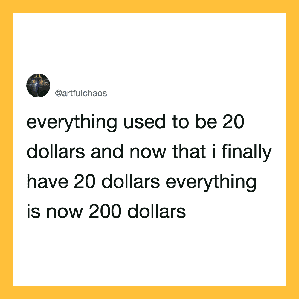 Twitter post by @artfulchaos about the value of money over time.