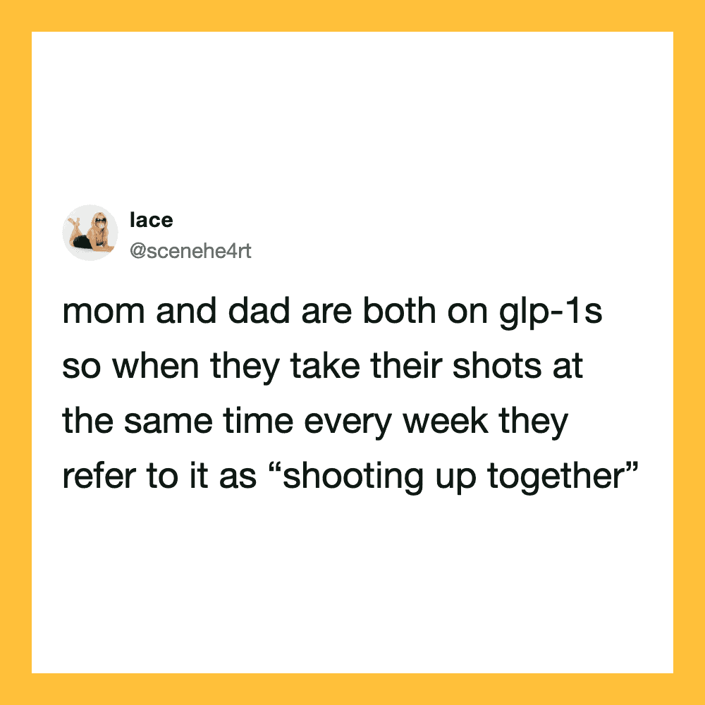 Mom and dad on GLP-1 shots, called 'shooting up together' in a tweet.
