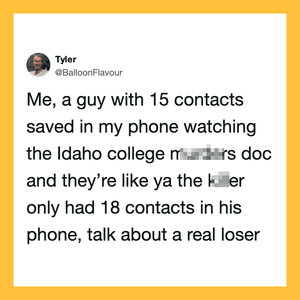 Twitter post by Tyler about contacts saved in phones and college medical records.