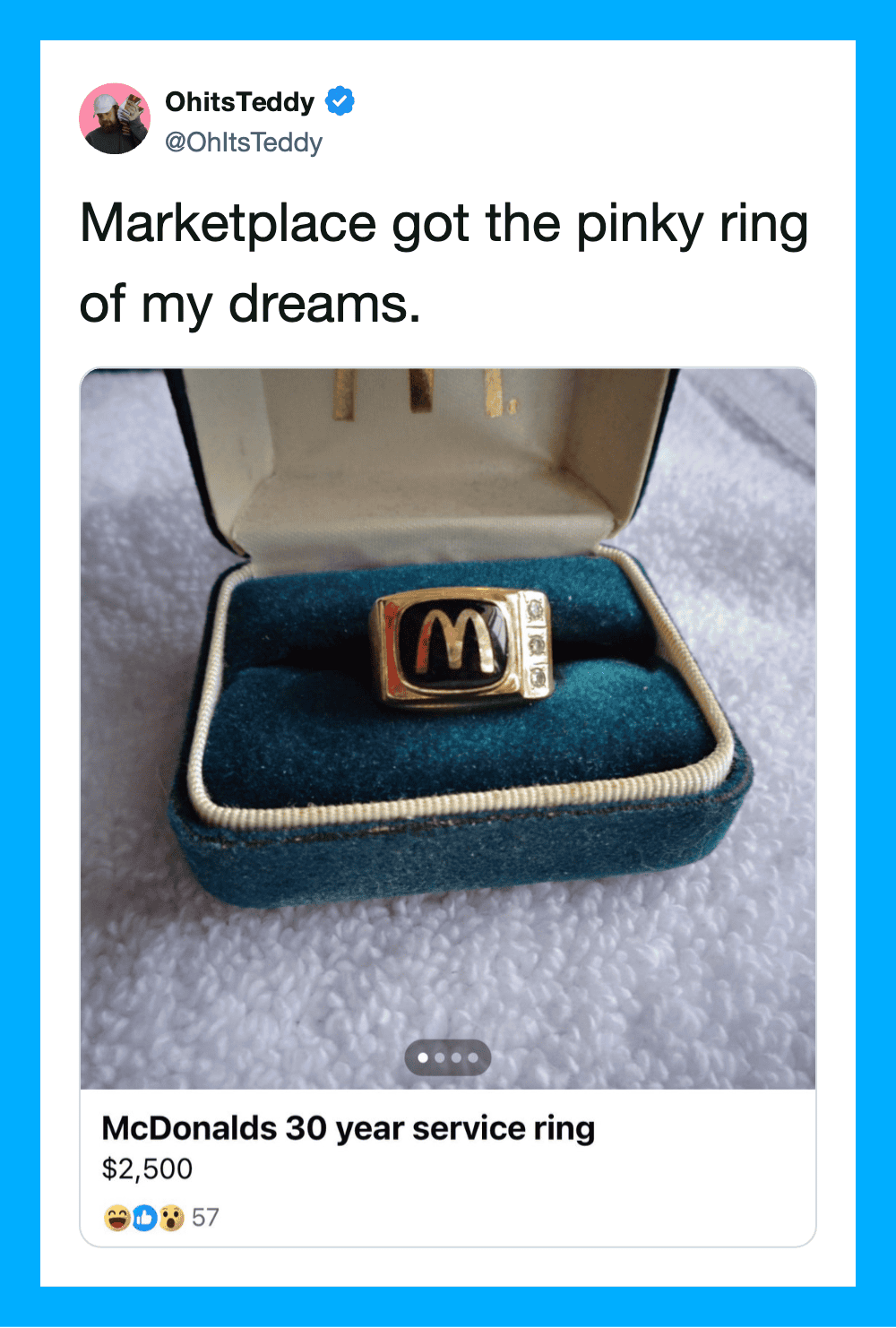 McDonald's 30-year service ring in a box, valued at $2,500.