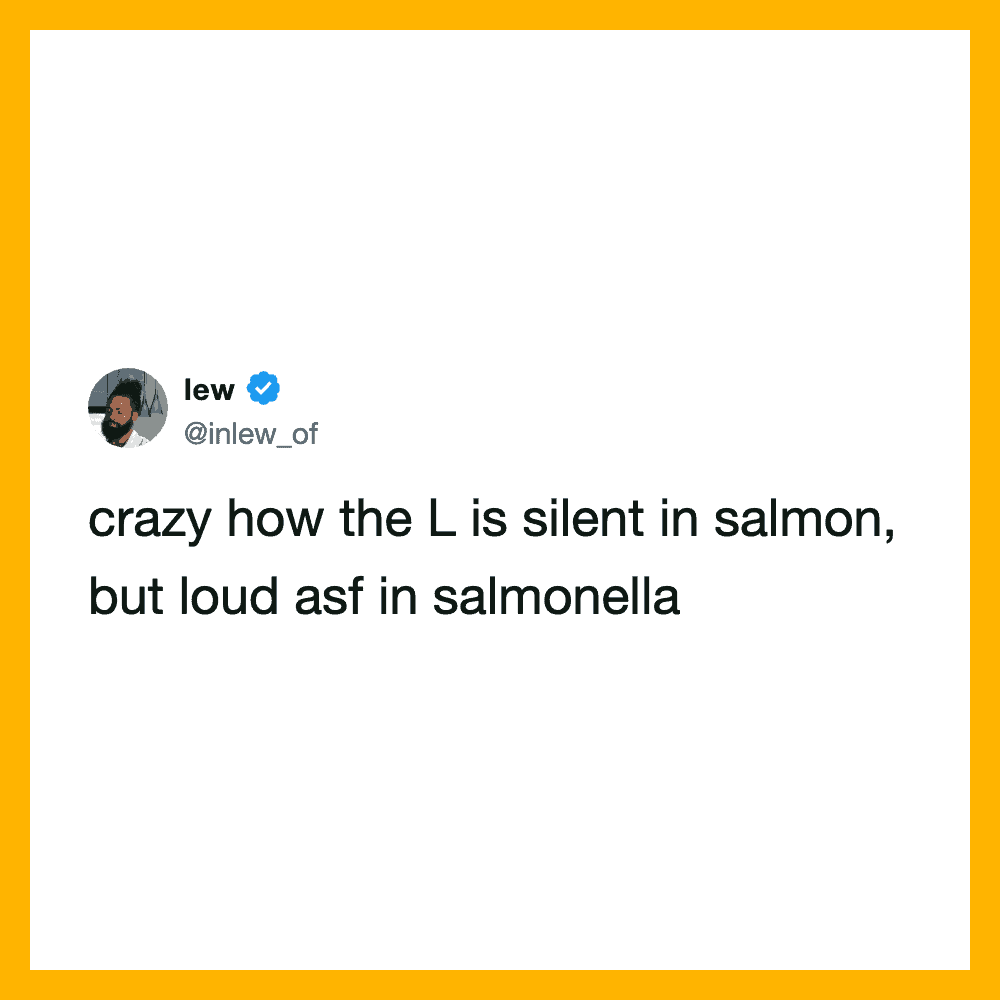 Tweet by lew about salmon and salmonella, with profile picture and username.