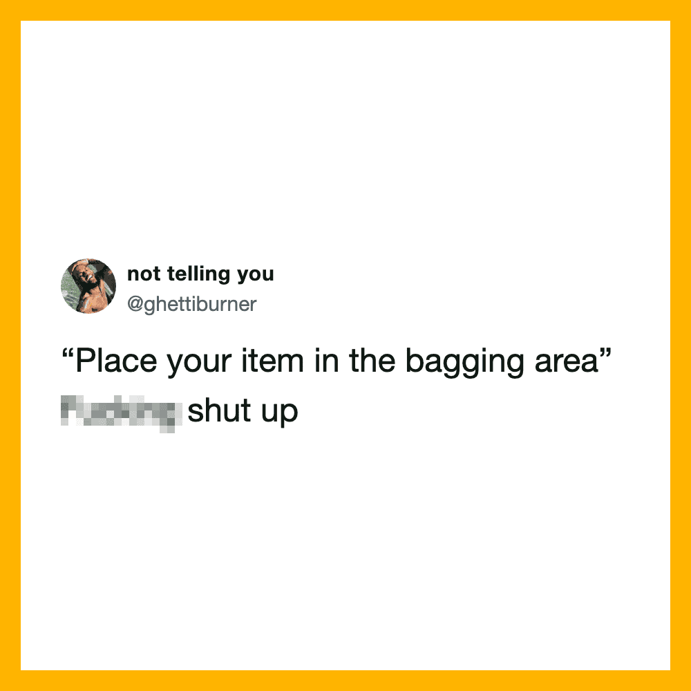 Twitter post with a humorous quote about baggage area, user not telling you, @ghettiburner.
