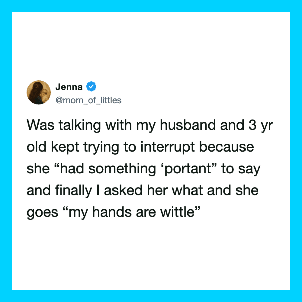 Jenna's tweet about her 3-year-old interrupting her conversation.