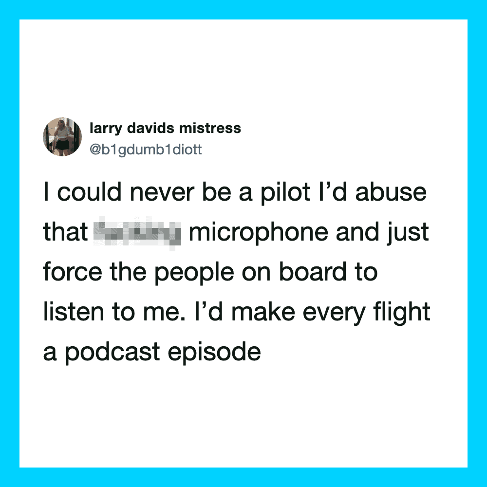 Twitter post by user 'larry davids mistress' about abusing a microphone and forcing people to listen.