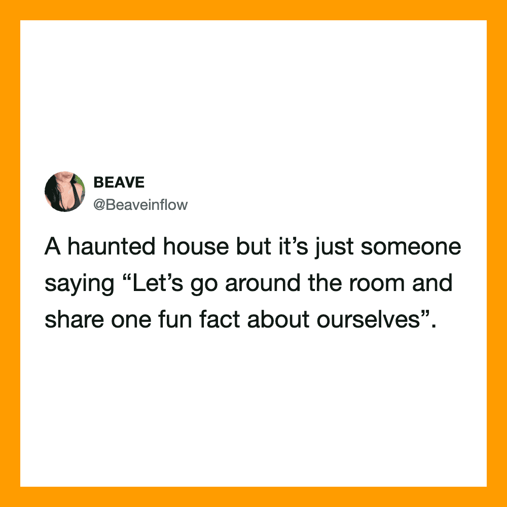 A tweet from BEAVE about a haunted house and sharing fun facts.
