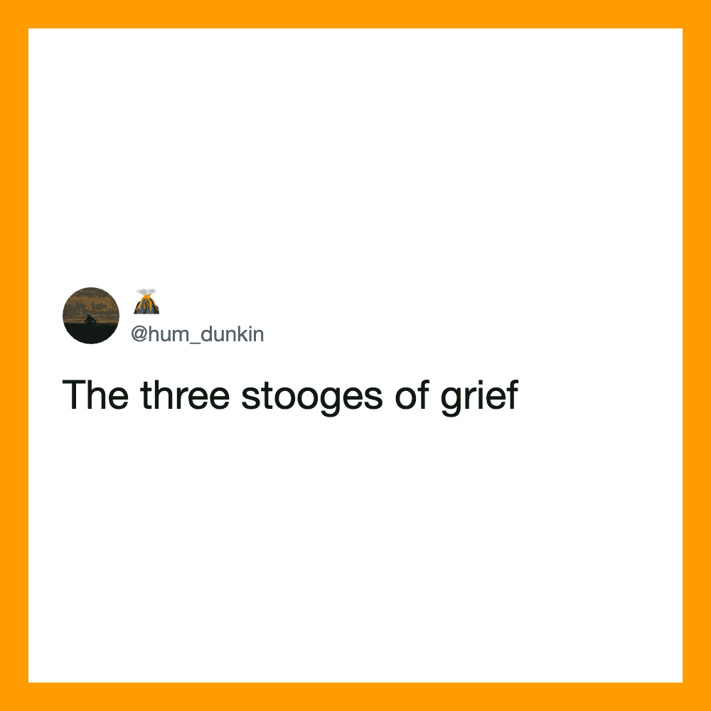 The tweet says 'The three stooges of grief' with a user handle @hum_dunkin.